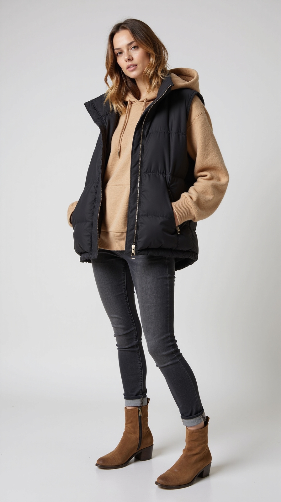 slim puffer vest layering