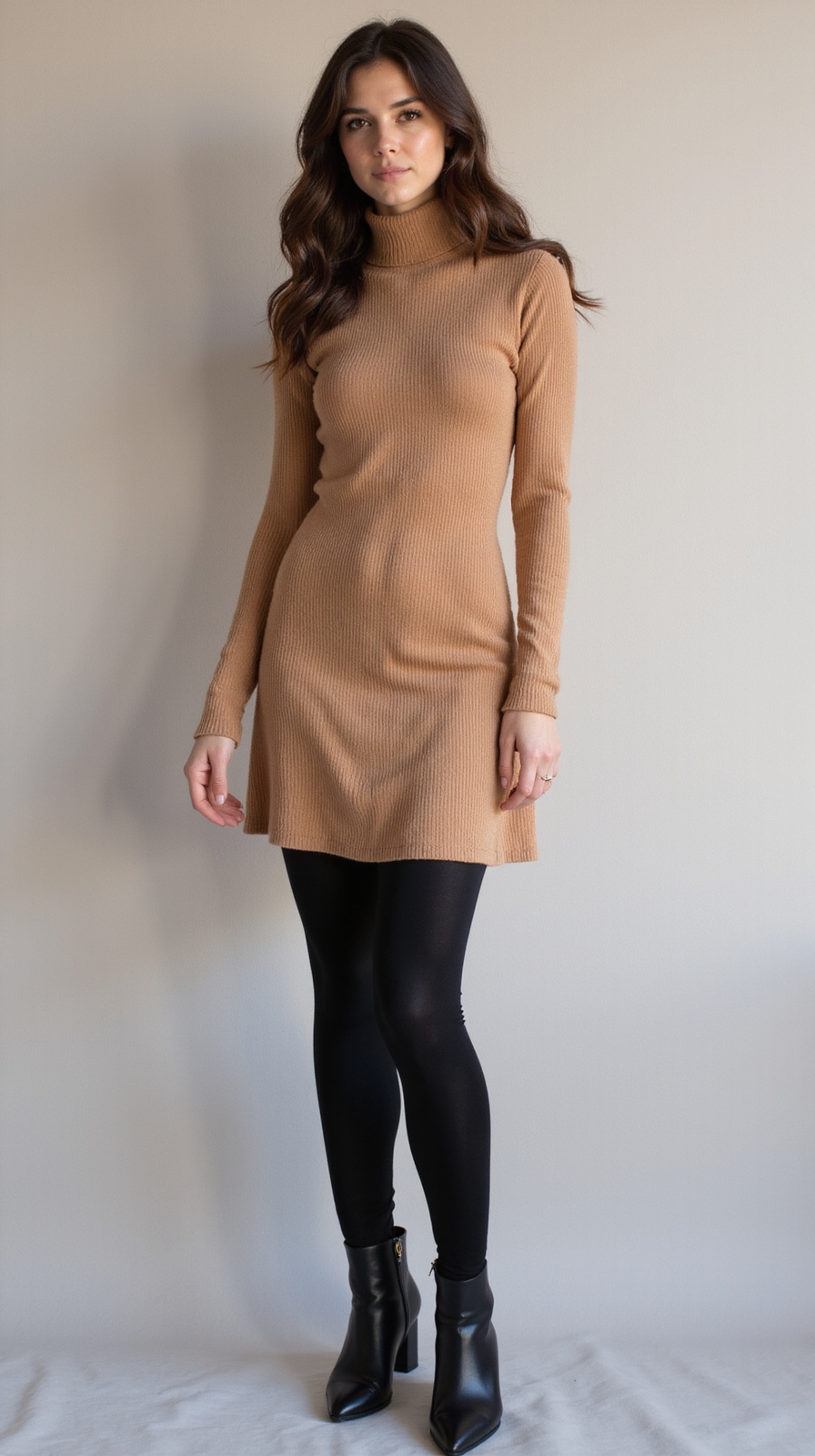 slim turtleneck dress ensemble