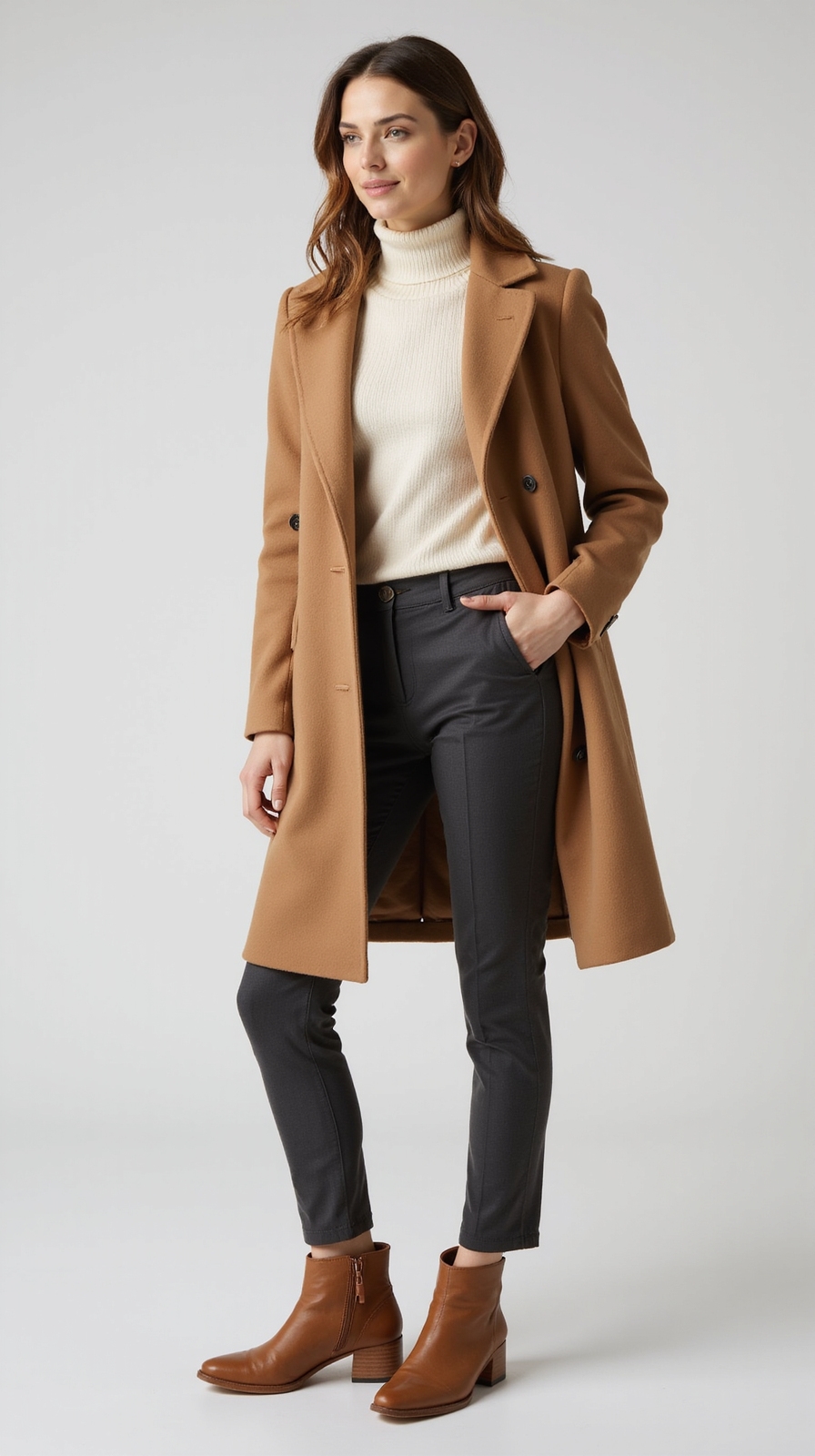 slim turtleneck midweight wool coat