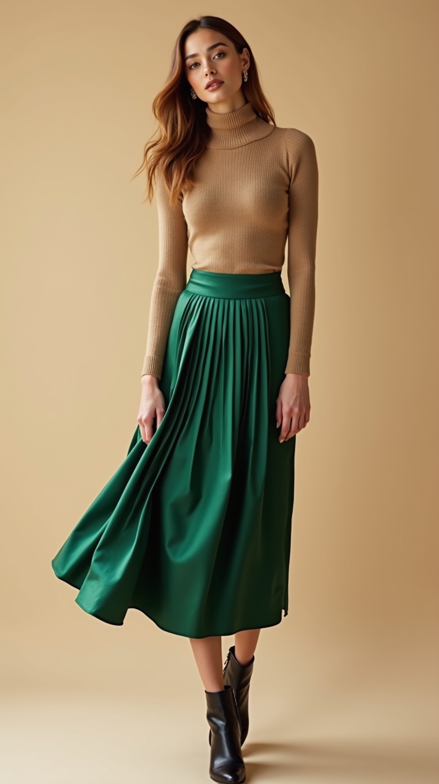 slim turtleneck pleated midi
