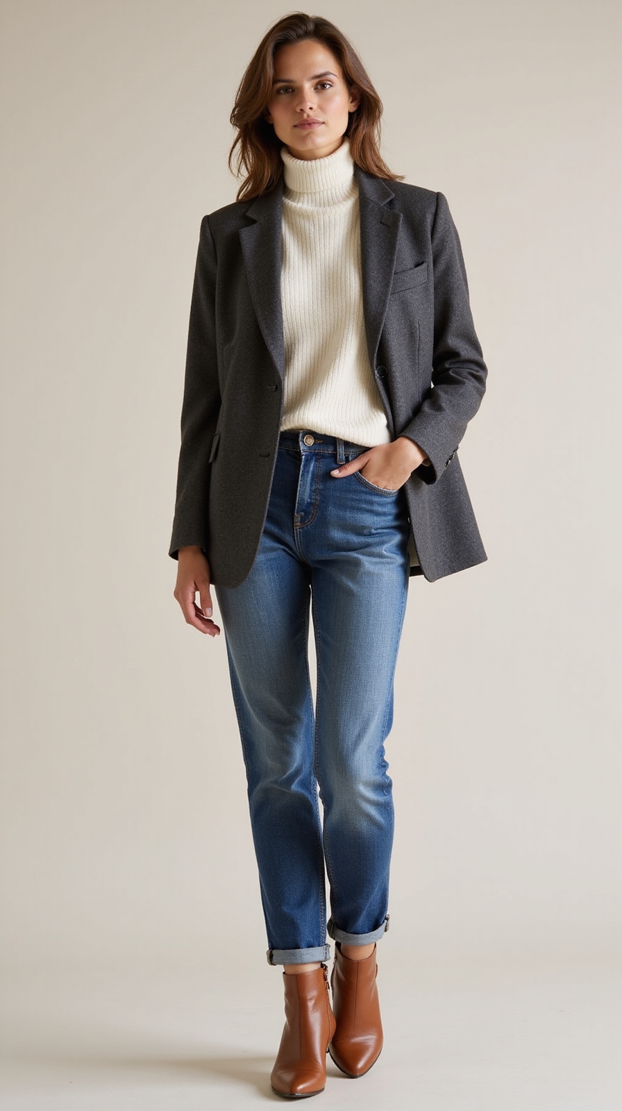 slim turtleneck under blazer