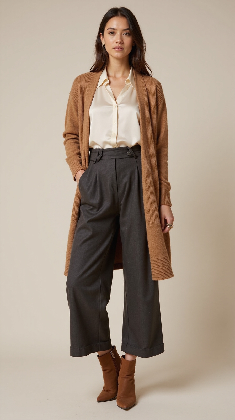 streamlined longline cardigan with wide leg