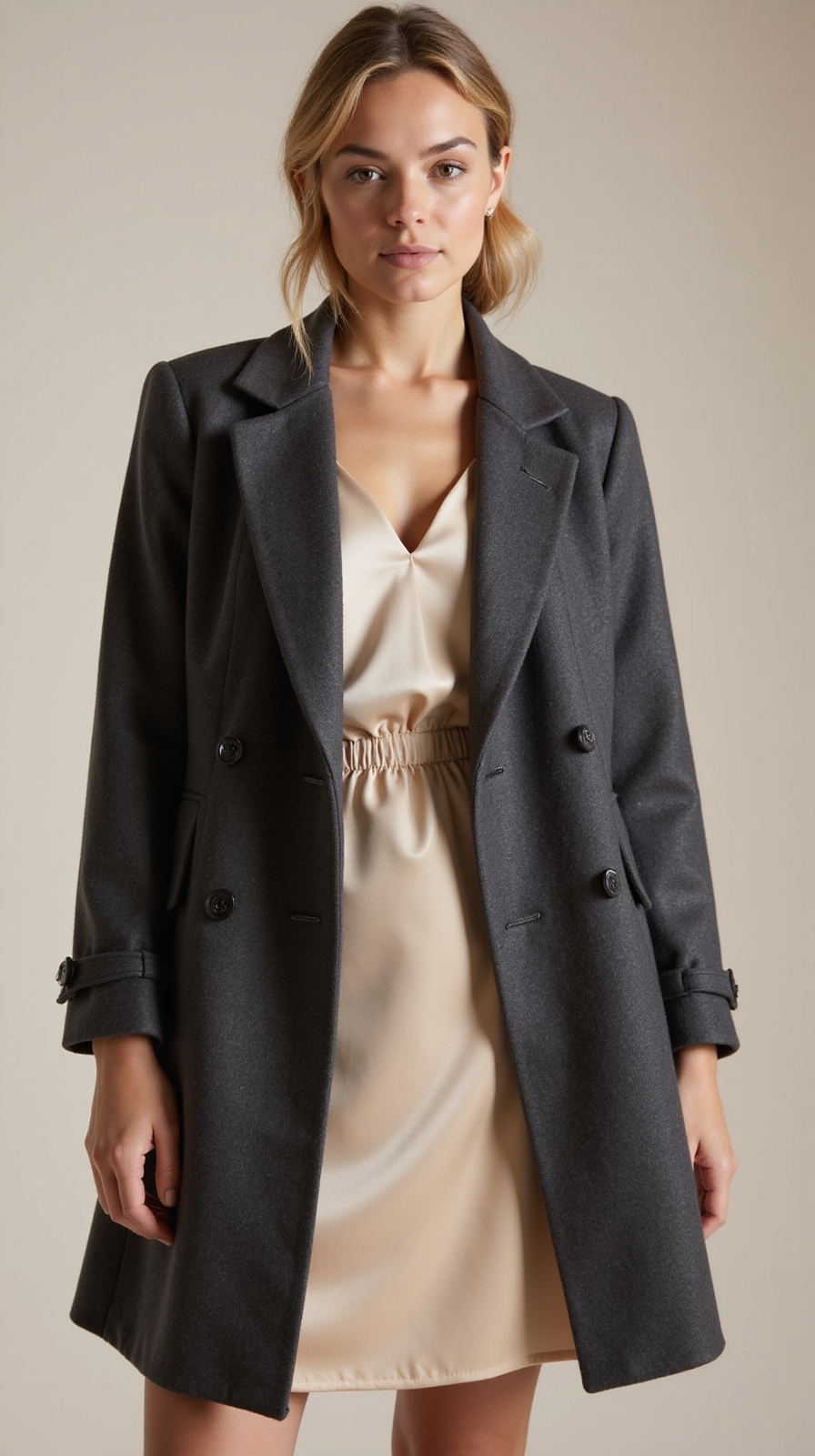 structured coat over silk