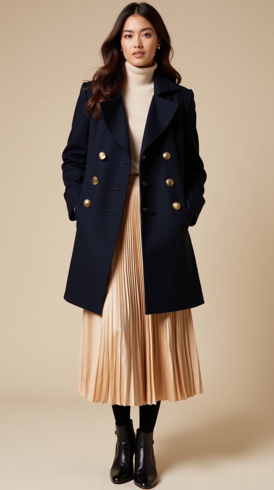 structured peacoat pleated midi