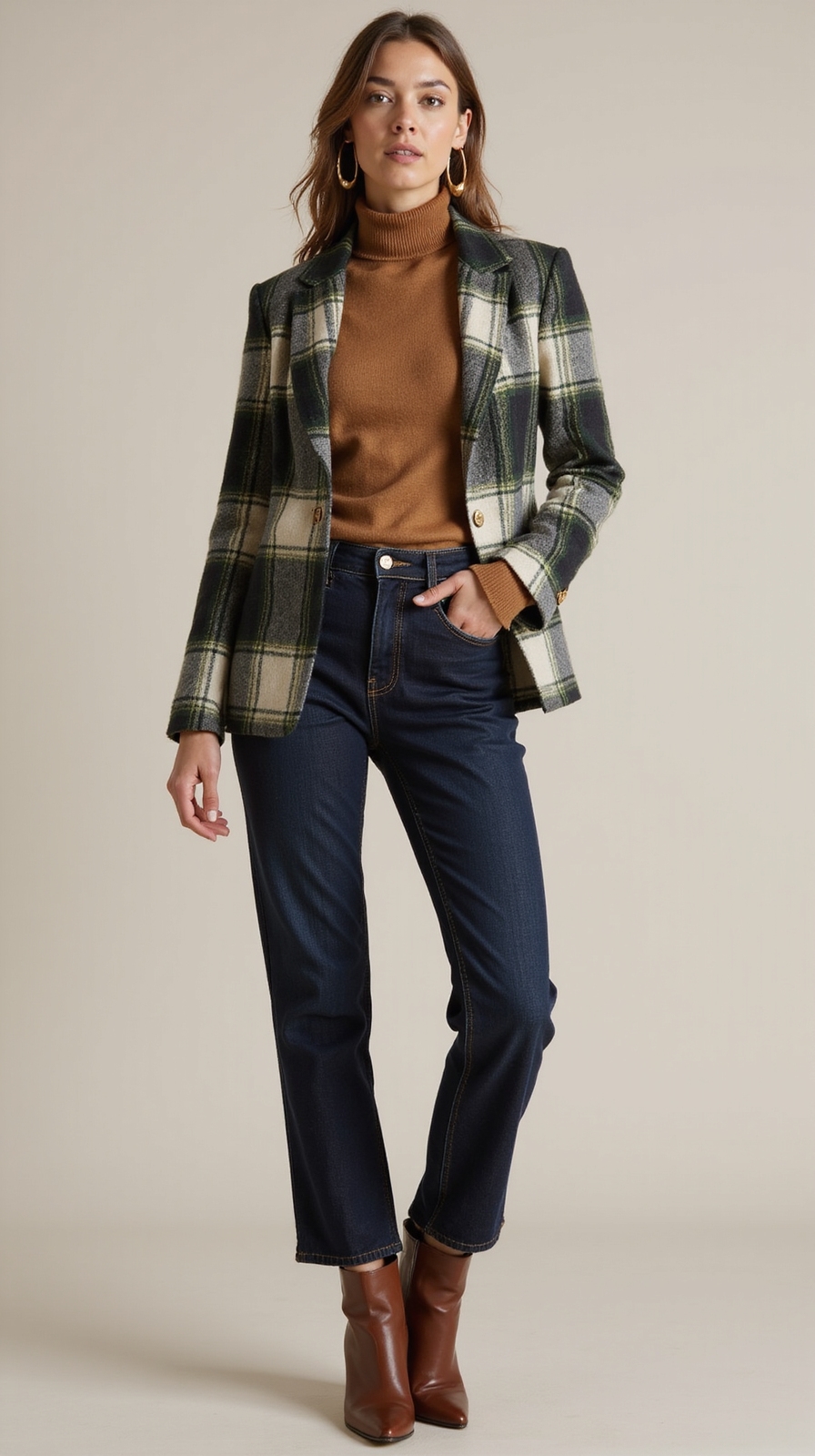 structured plaid blazer with jeans