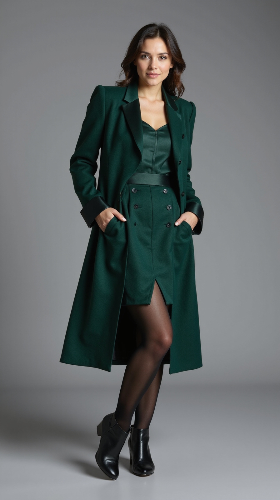 tailored coatdress with stockings