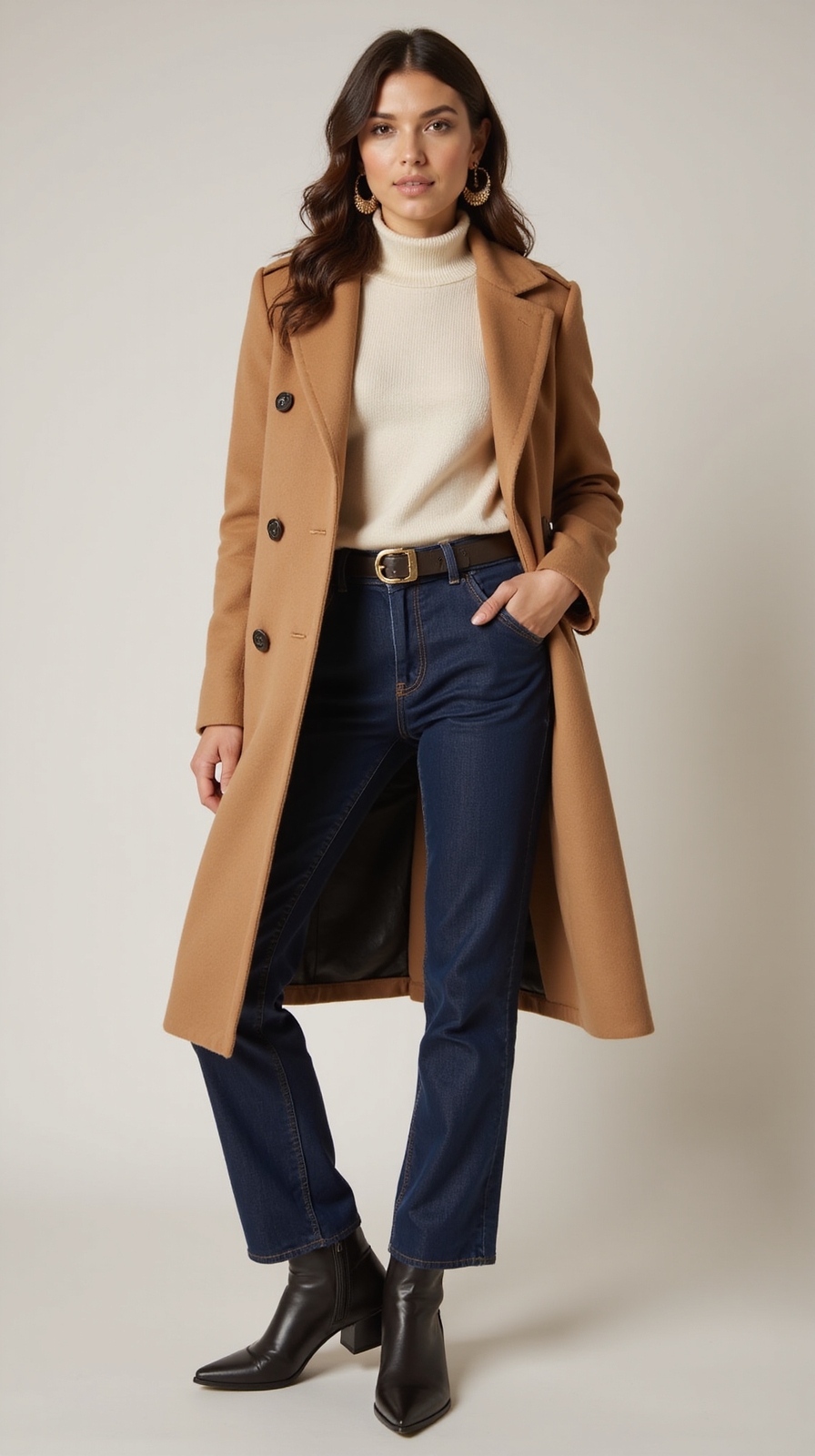tailored wool coat with denim