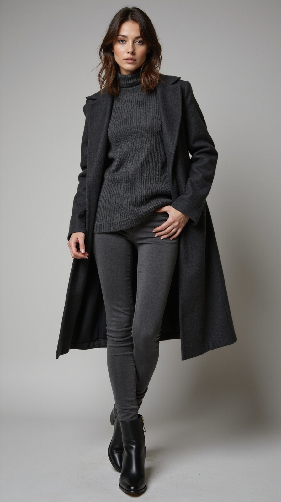 textured monochrome winter layering