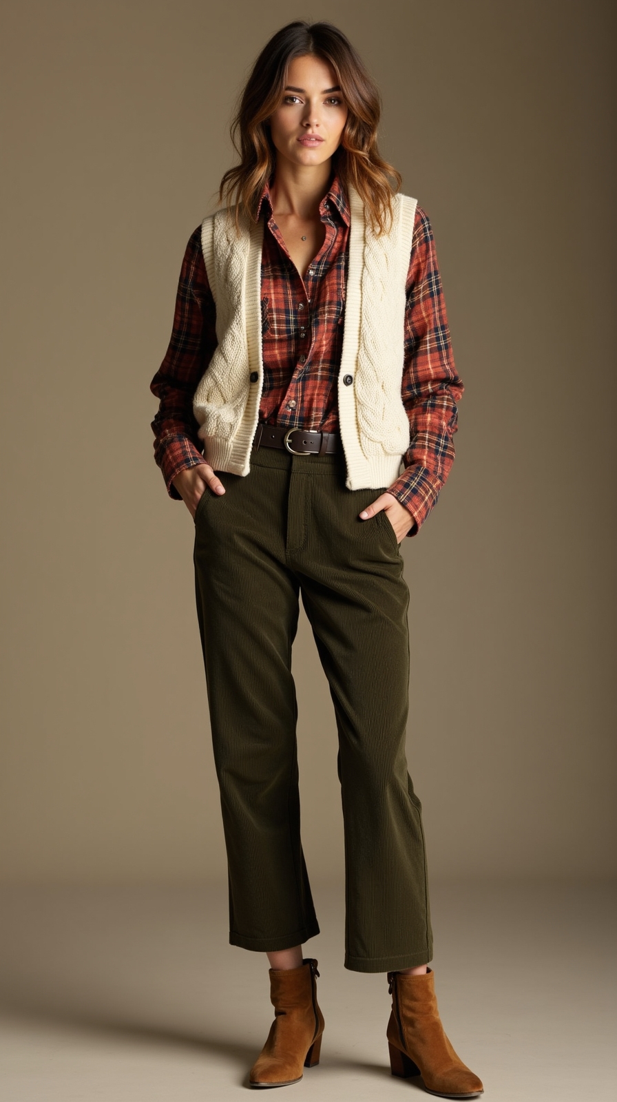 tucked flannel under vest