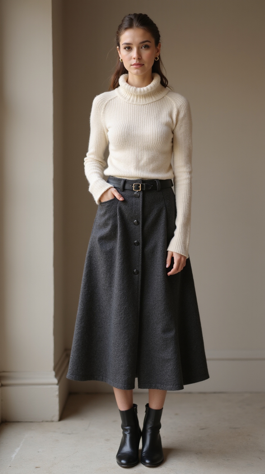 turtleneck tucked into midi