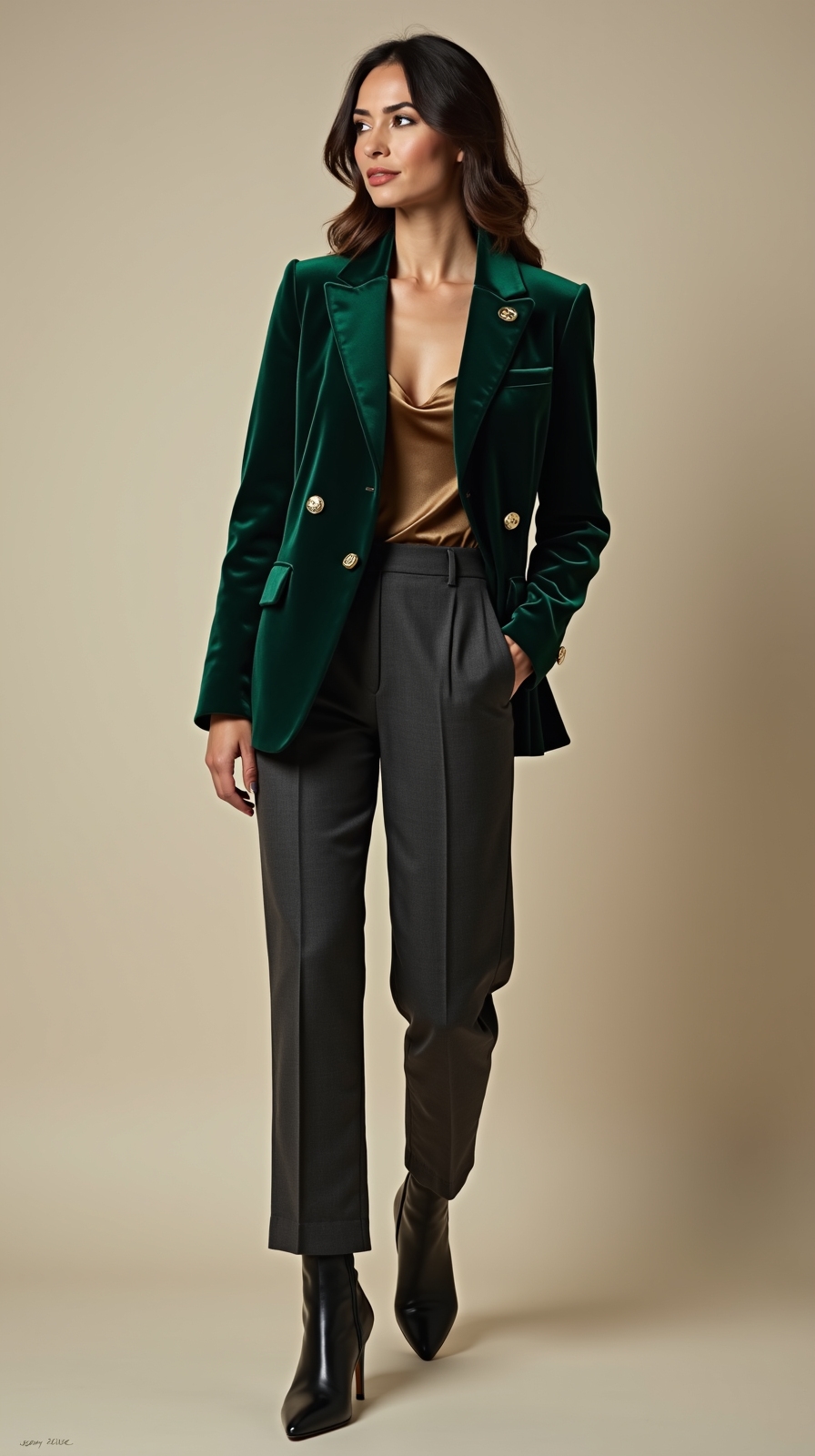 velvet blazer with tailored trousers