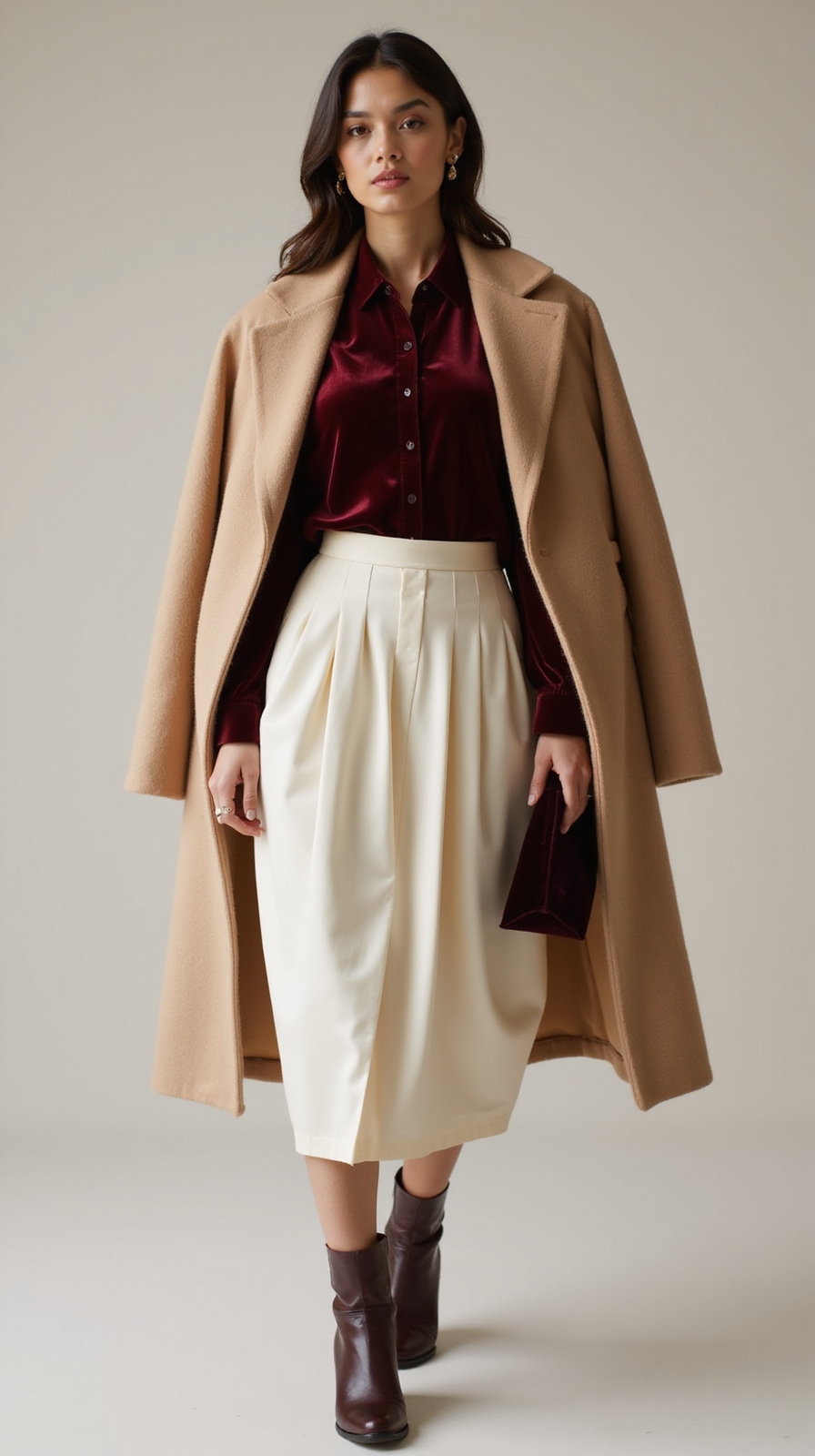 velvety blouse pleated midi