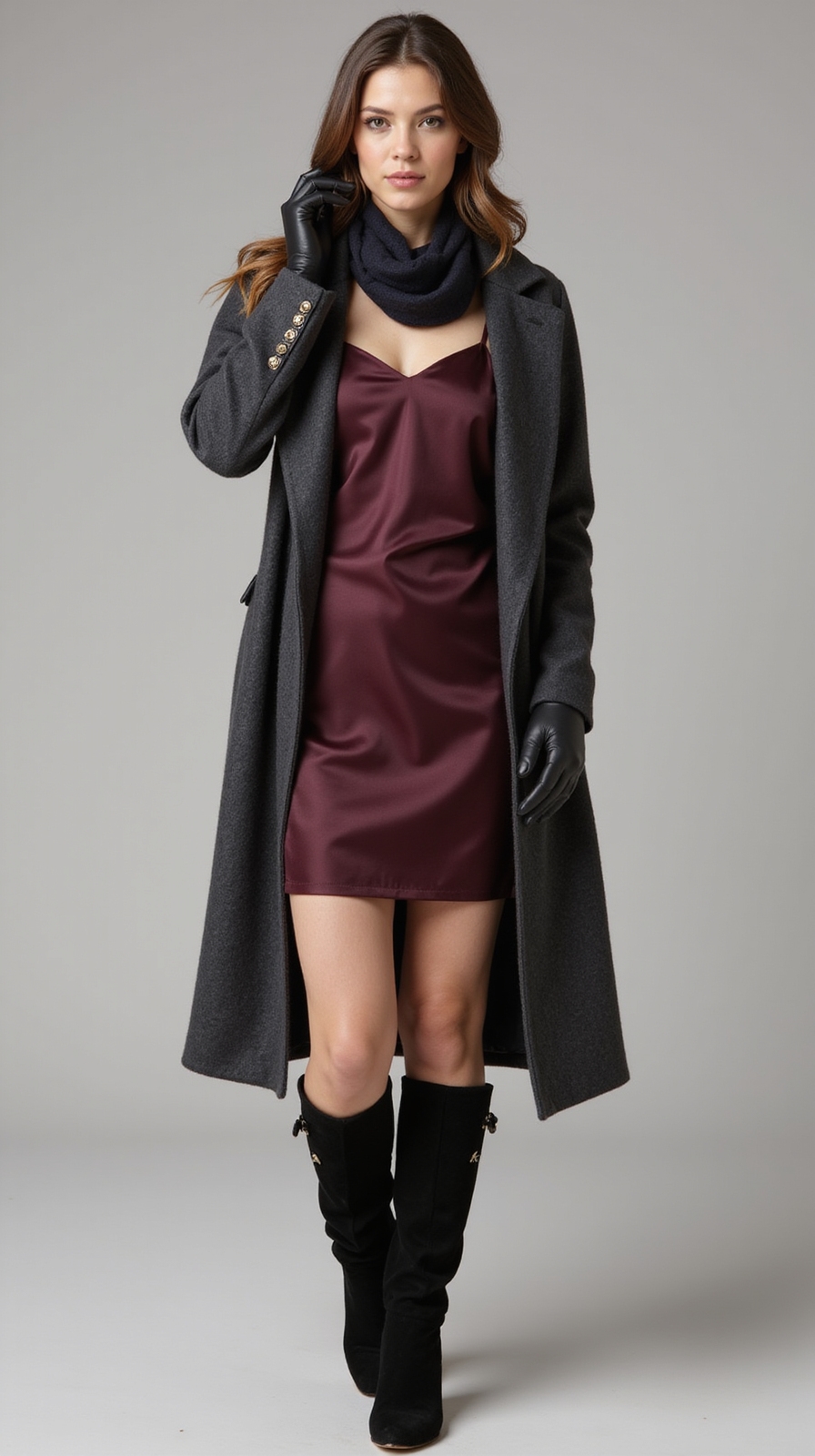 wool coat over slipdress