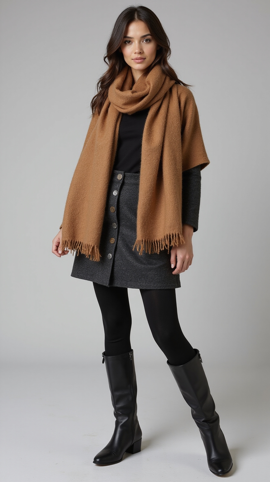 wrap scarf matte leggings boots