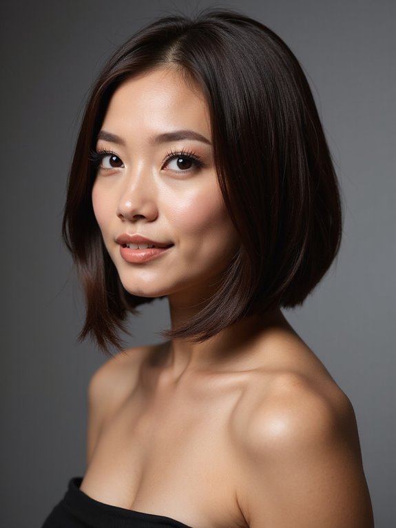 blunt glossy chin length bob