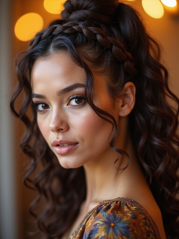 braided crown curly ponytail