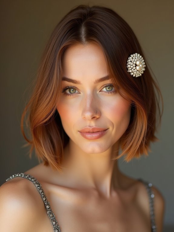 chin length bob with pearls