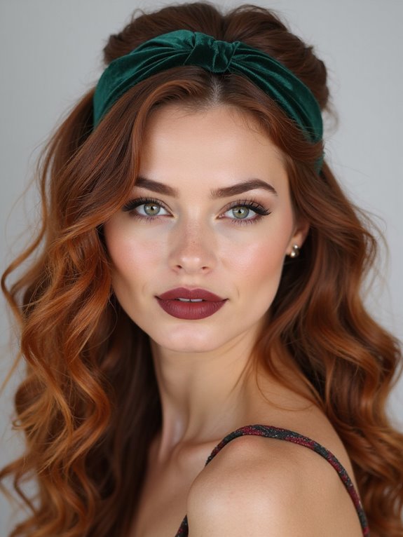 curly half up headband style