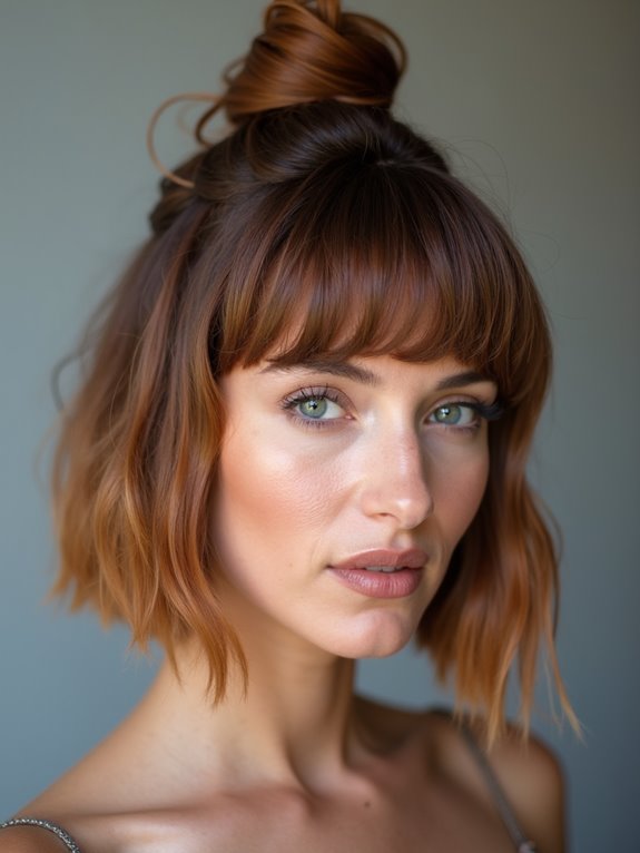 messy half up top knot