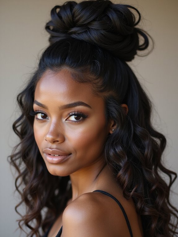 sleek high bun curls
