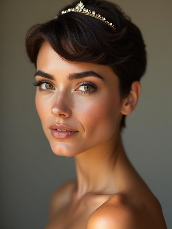 slicked back pixie with tiara