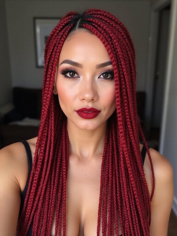 vibrant edgy crimson microbraids