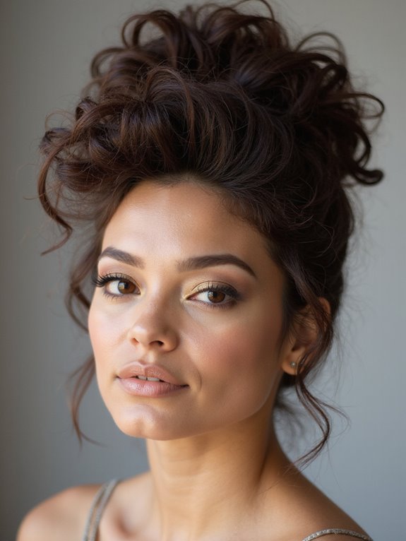 voluminous defined curly topknot