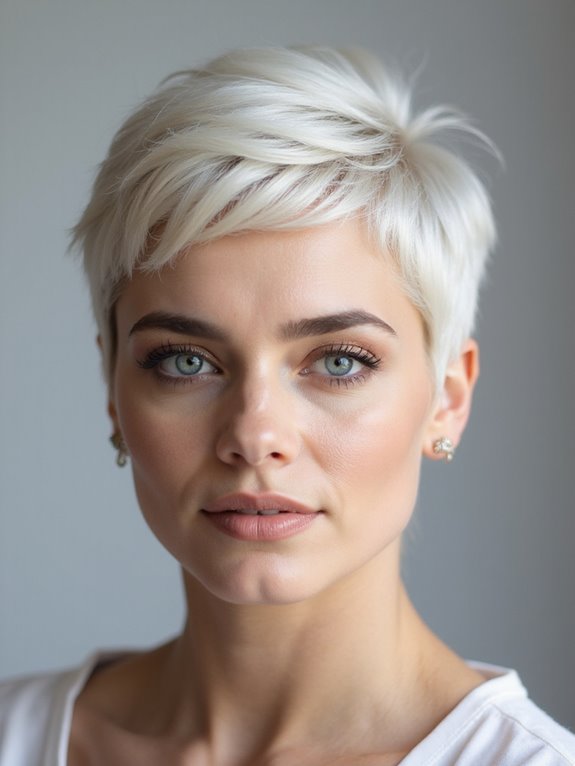 volumized platinum brushed back pixie